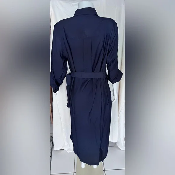 NWT Banana Republic Shirt dress Size L w belt. Navy blue - Picture 7 of 10